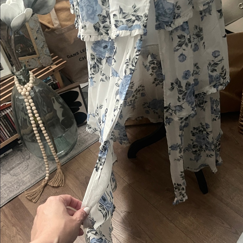 Altar'd State White Strapless Tiered Floral Maxi Dress with Blue Blooms - Picture 7 of 7